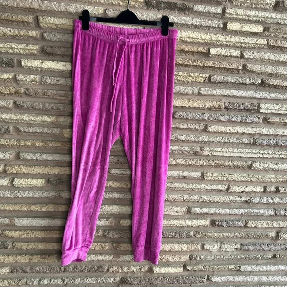 Juicy Couture Vintage Fuchsia Textured Velour Bling Track Pants Size Large - Picture 1 of 8